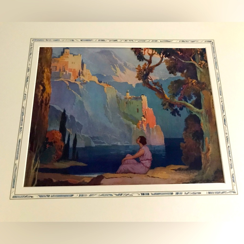 Vintage Vladimir Pavlosky Romantic Grecian Art Nouveau, “Castle Dreams” Print